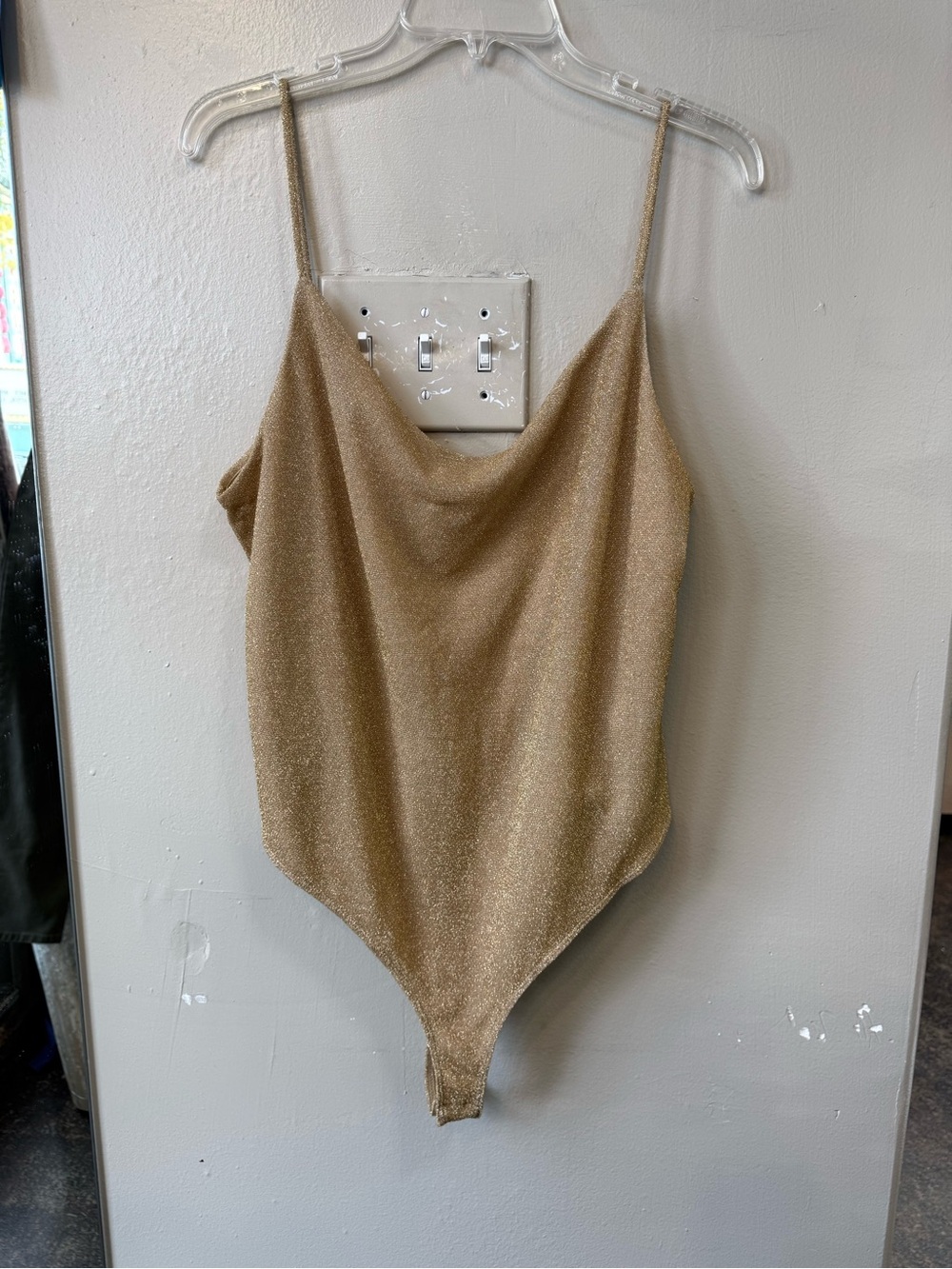 H&M Gold Metallic Bodysuit Size XL NWT Spaghetti Strap Party Top